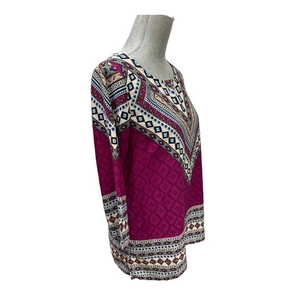 PINK OWL Geometric Tribal Blouse
Multicolor 3/4 Sleeve Scoop Neck Top size M - Picture 2 of 12